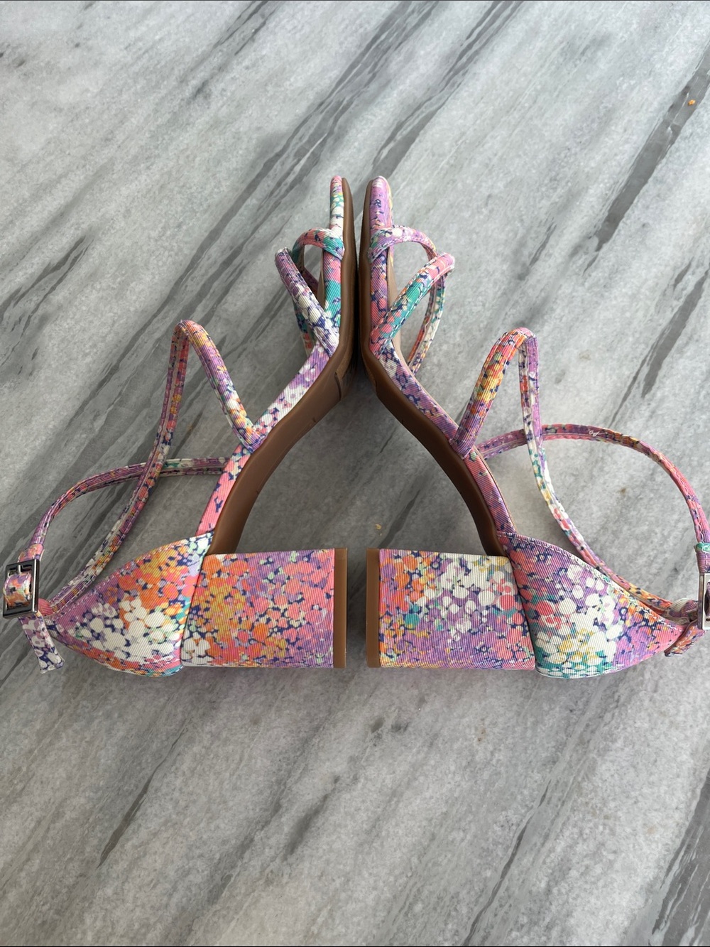 Copper Key Multicolor Floral Strappy Block Heels - Purple/Pink NWOT - Picture 5 of 7